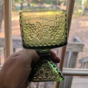 Vintage Hocking Avacado Green Pressed Glass Candy Footed Dish Harvest Grape